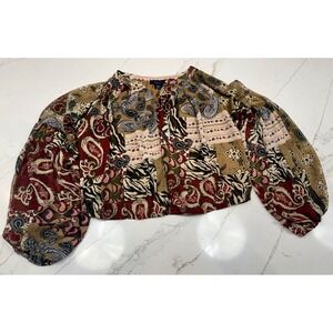 Rachael Roy Cropped Patchwork Peasant Blouse, Size Med